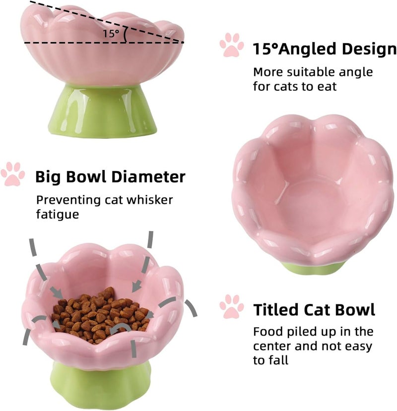 DIF DECO Ceramic Raised Cat Bowl, Pink Elevated Food Bowls for Food and Water Protecting Spine and Whiskelfriendly,Tulip Shape Cute Pet Feeder Dish for Indoor Cats and Small Doas(Height 4.1 inch) - Image 4